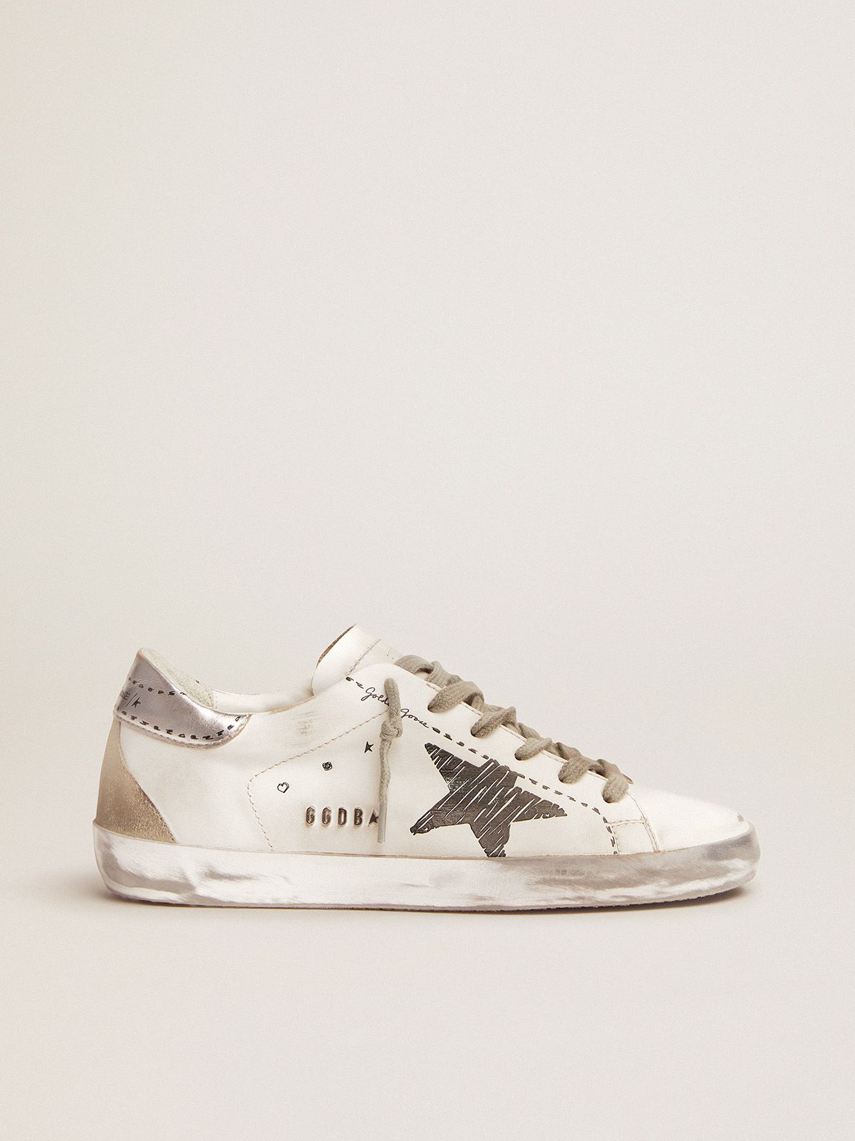 Super-Star sneakers with silver laminated leather heel tab and printed detail