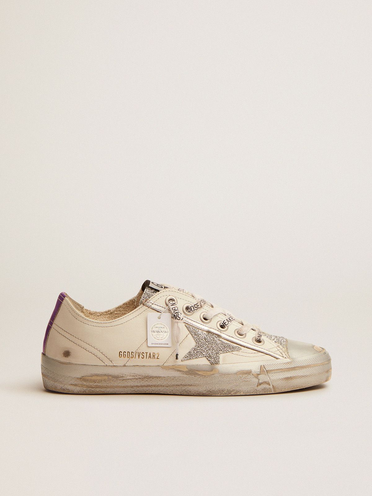 Uomo Golden Goose V-Star LTD sneakers in white leather and crystals