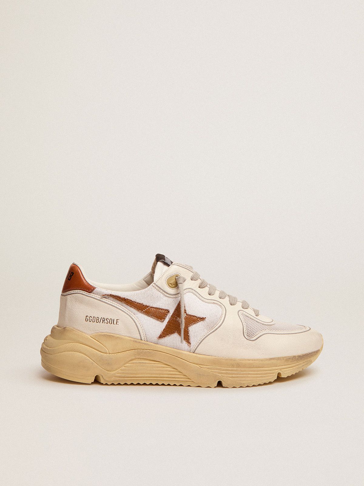 Running Sole LTD sneakers with lizard-print brown leather star and tan leather heel tab | 