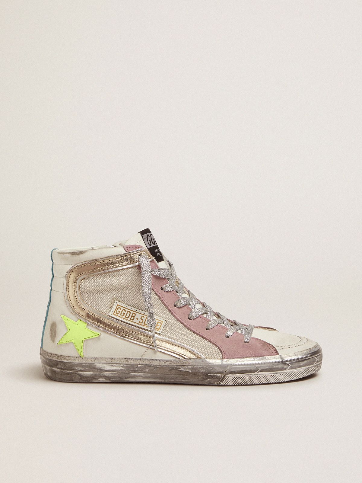 golden goose with white upper pink Slide and sneakers