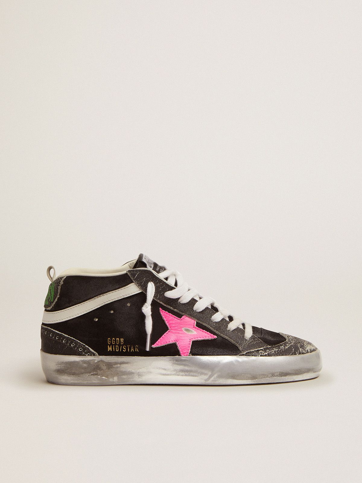 Mid Star sneakers in black suede with crackle leather details