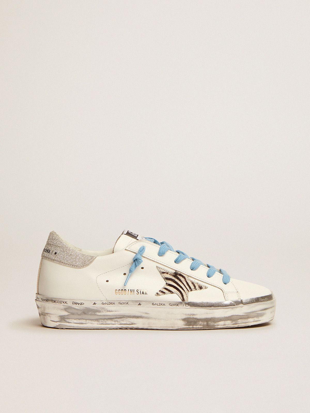 Hi Star sneakers with zebra-print pony skin star and silver glitter heel tab