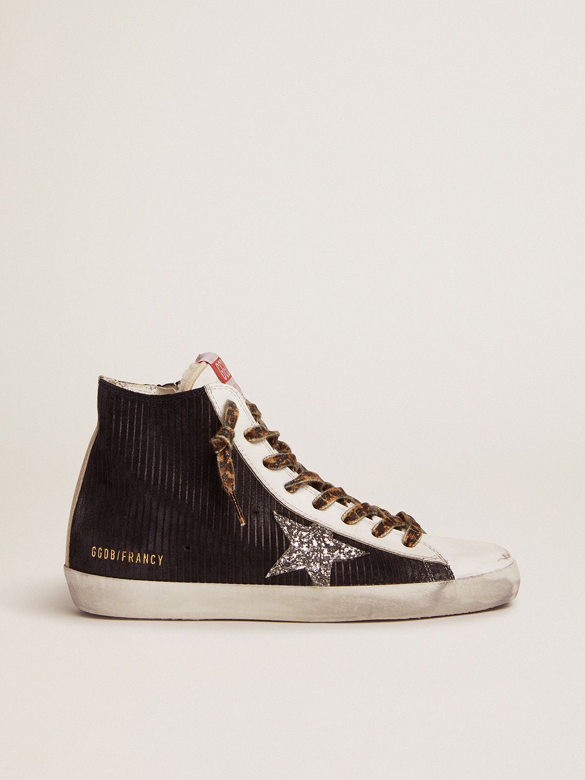 Francy sneakers in black suede with corduroy print and shearling lining | 