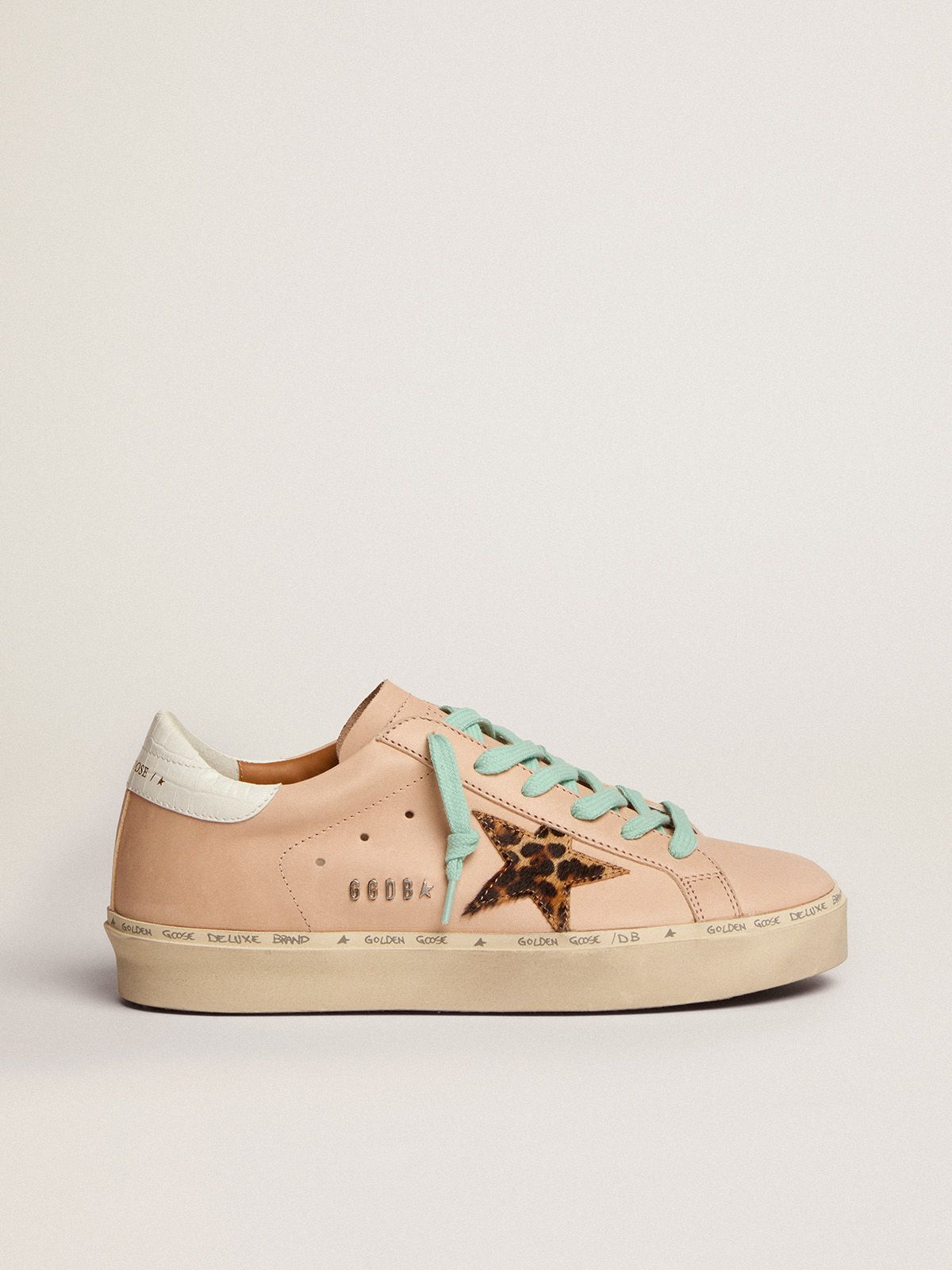 Sneakers Golden Goose Uomo Hi Star sneakers with leopard-print pony skin star and white crocodile-print leather heel tab