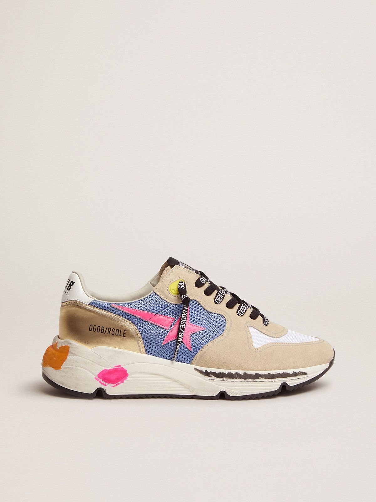 golden goose with Running in Sole gold suede sneakers detail