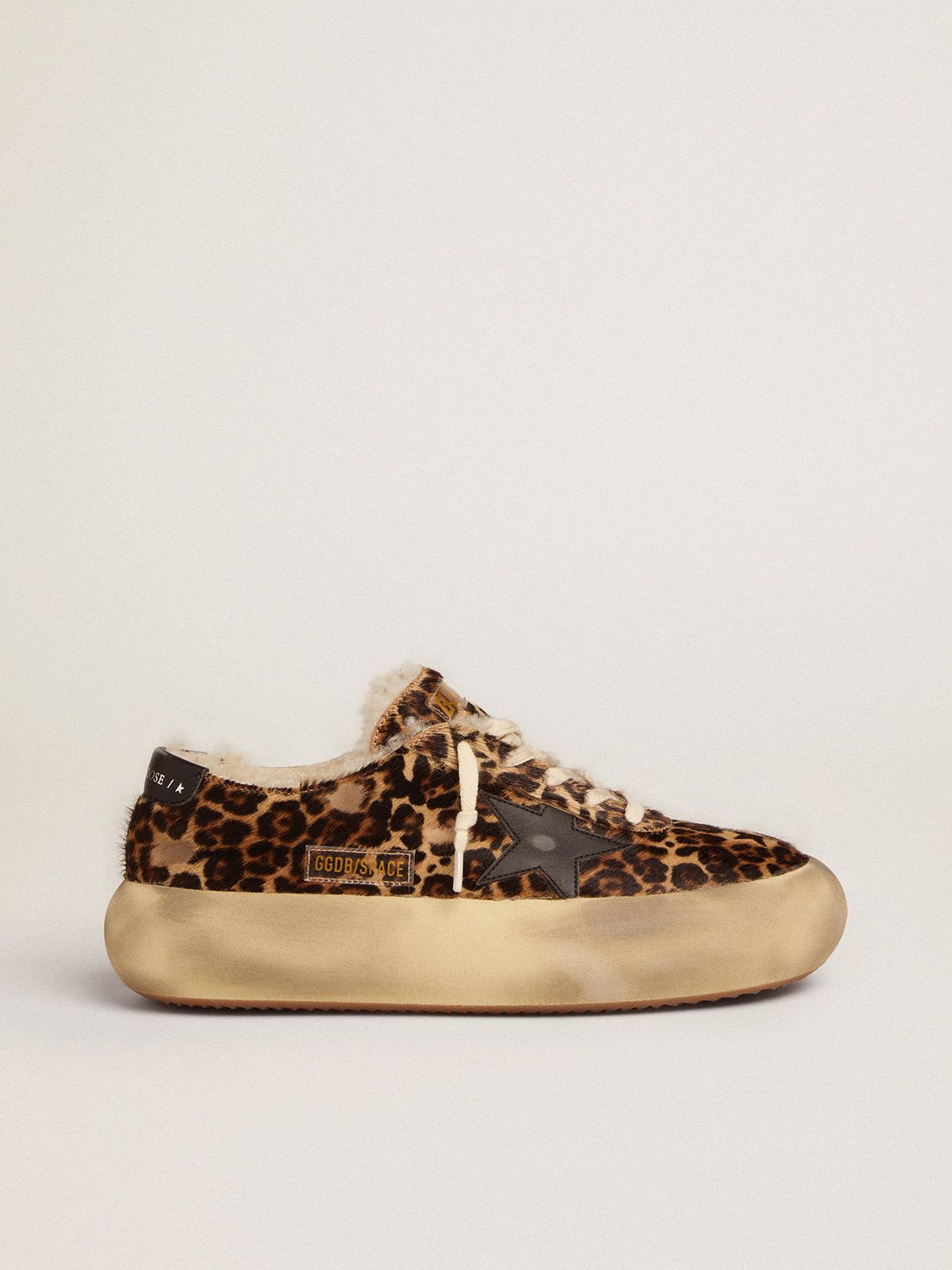 golden goose shoes pony in Space-Star lining skin with animal-print shearling