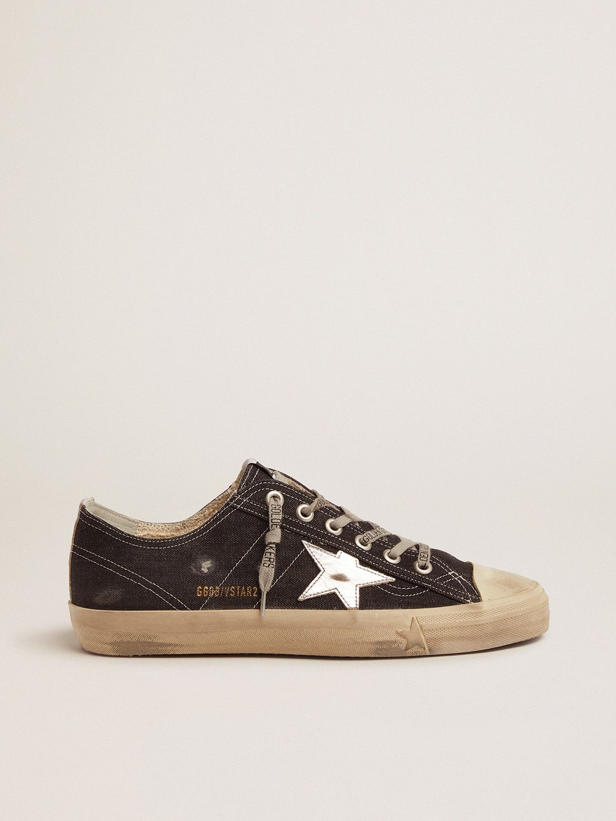golden goose denim vertical star strip V-Star with LTD silver and in sneakers