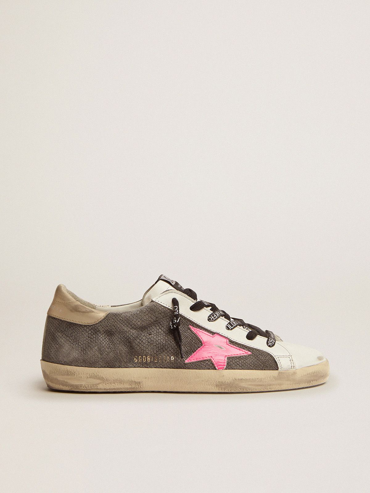 golden goose upper laminated sneakers Super-Star and gold leather snake-print suede LTD tab with heel