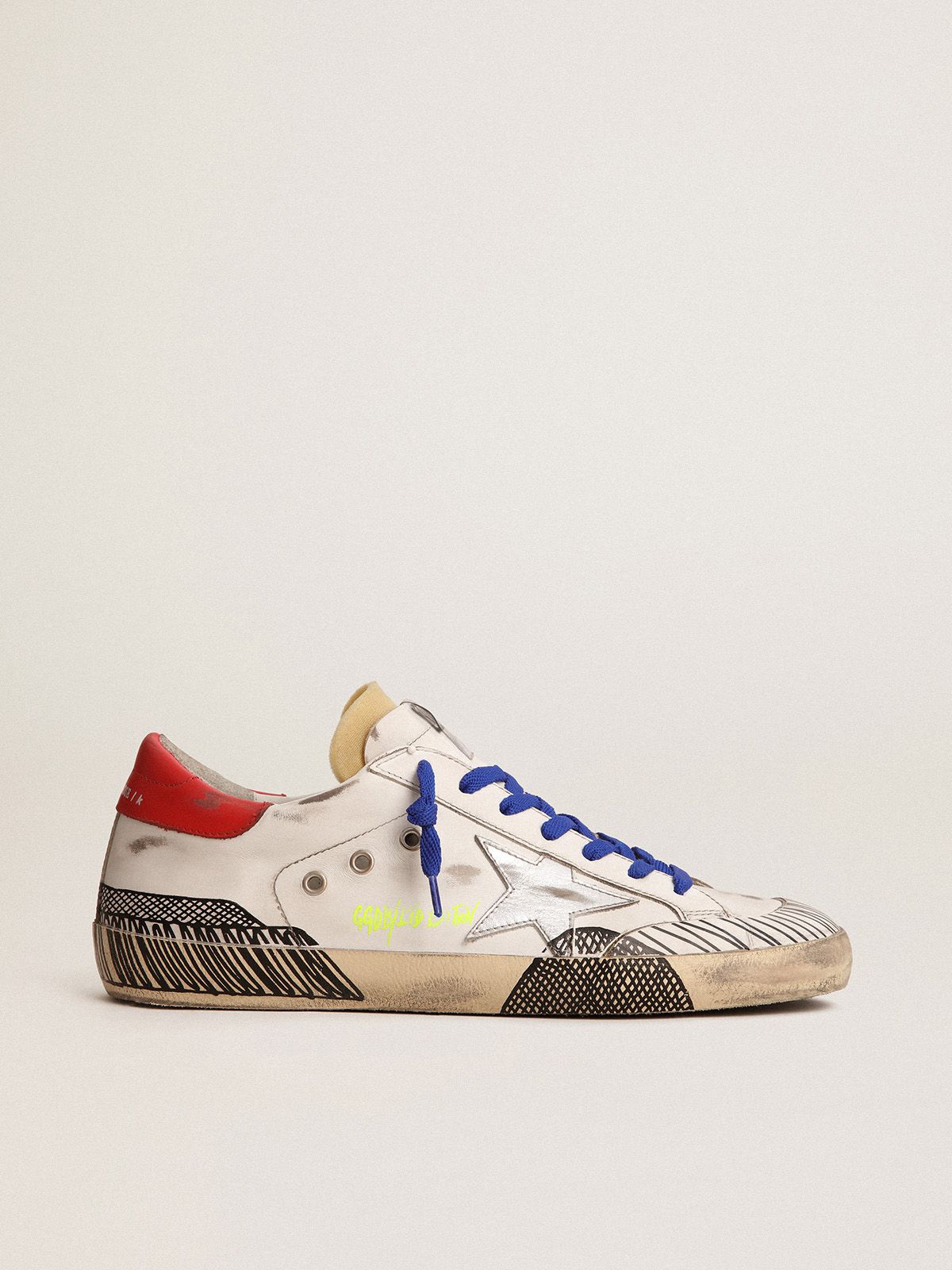 Sneakers Uomo Golden Goose Super-Star LAB sneakers in white leather and multi-foxing-effect print