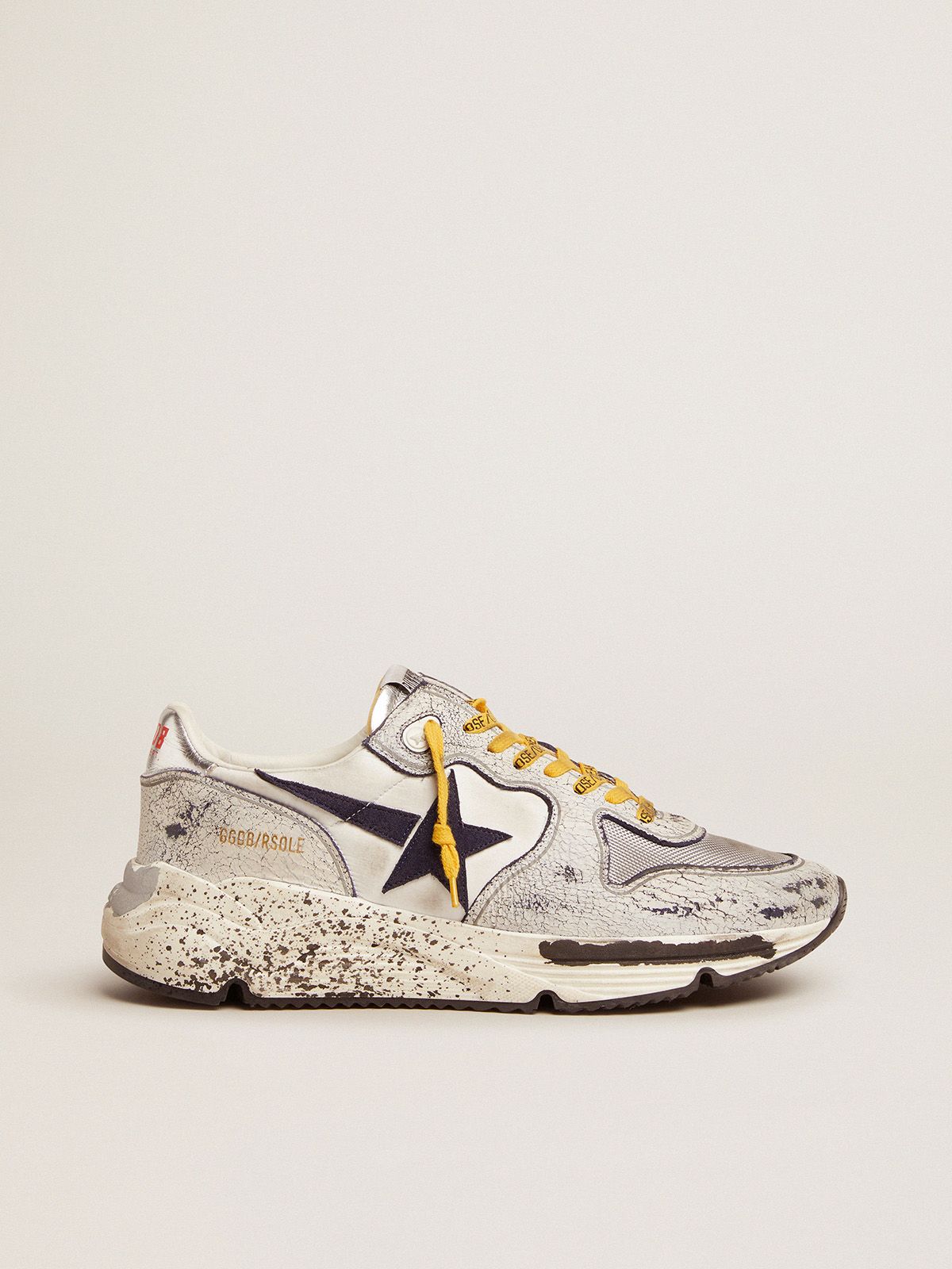 golden goose crackle inserts white sneakers with leather in nylon Running Sole
