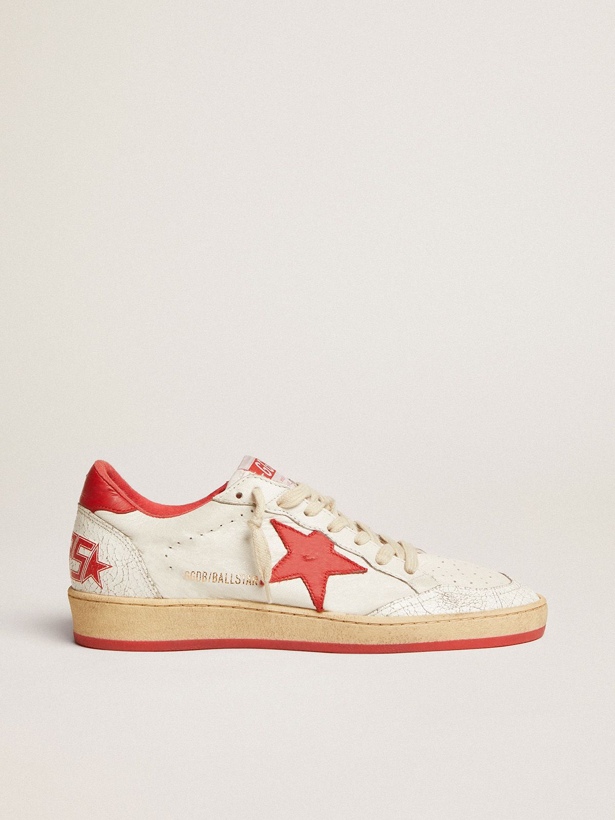 golden goose heel leather star in red and Star tab with sneakers White Ball