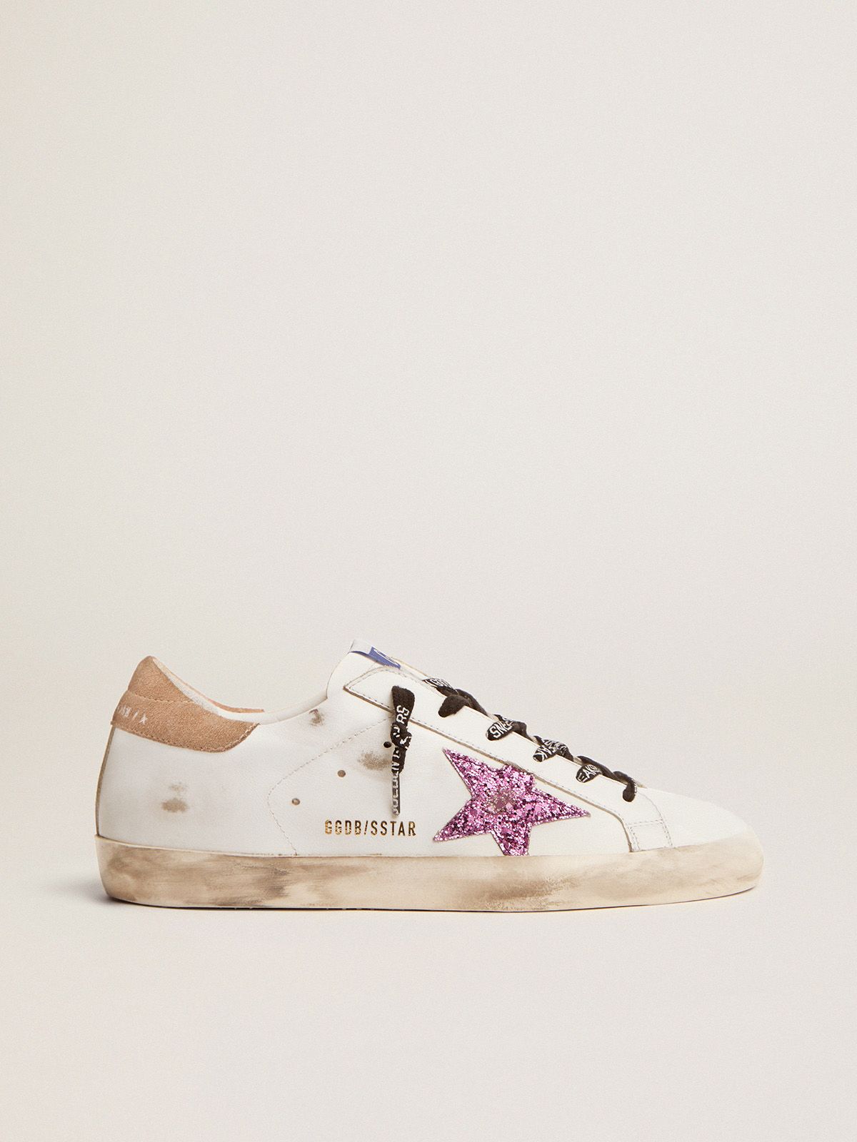 Super-Star sneakers in white leather with lavender-colored glitter star | 