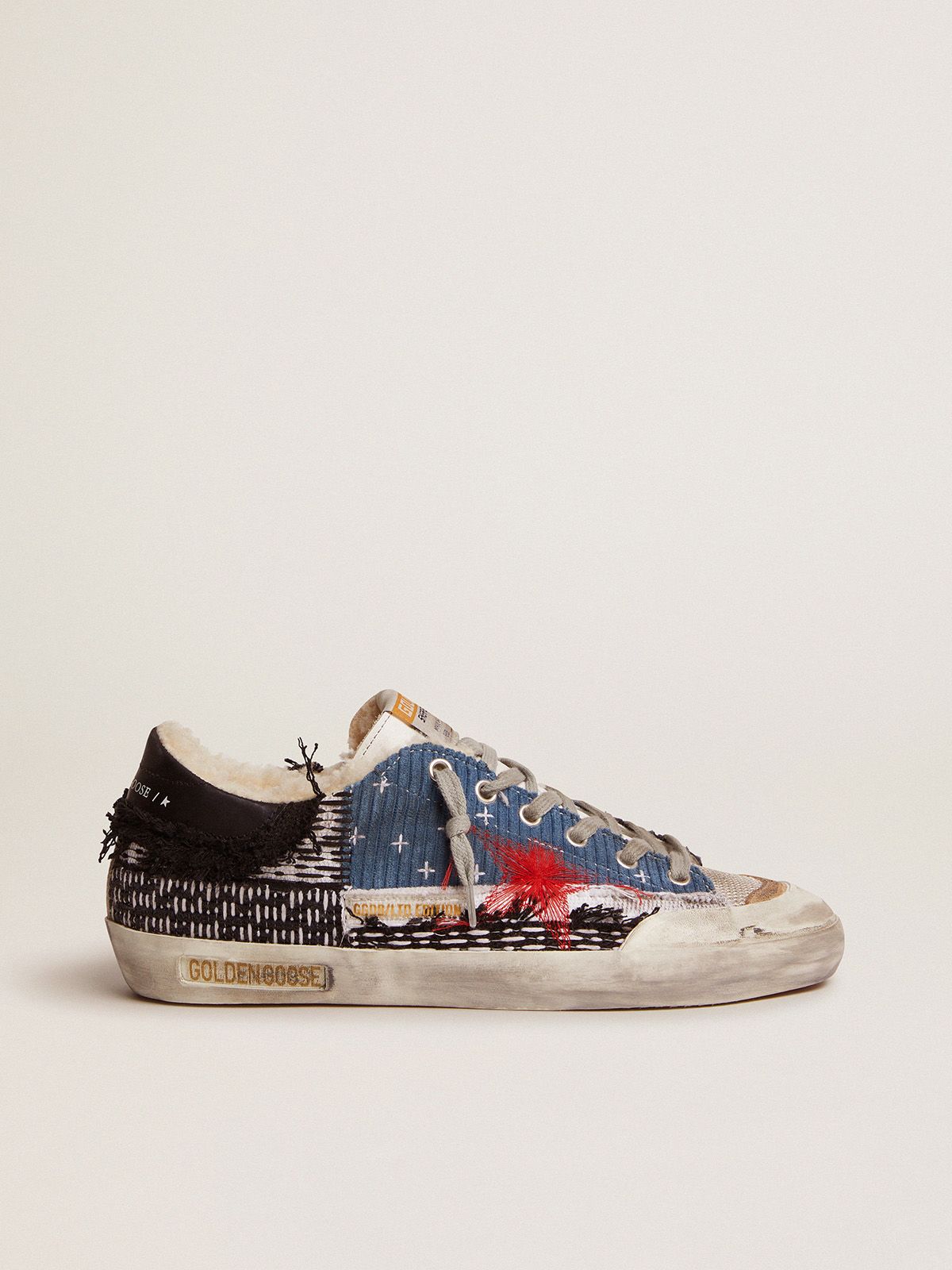 golden goose with velvet Penstar patchwork sneakers shearling lining LAB Super-Star and canvas