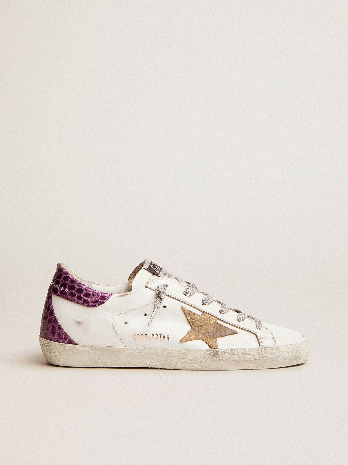 golden goose LTD leather heel purple with crocodile-print tab sneakers Super-Star