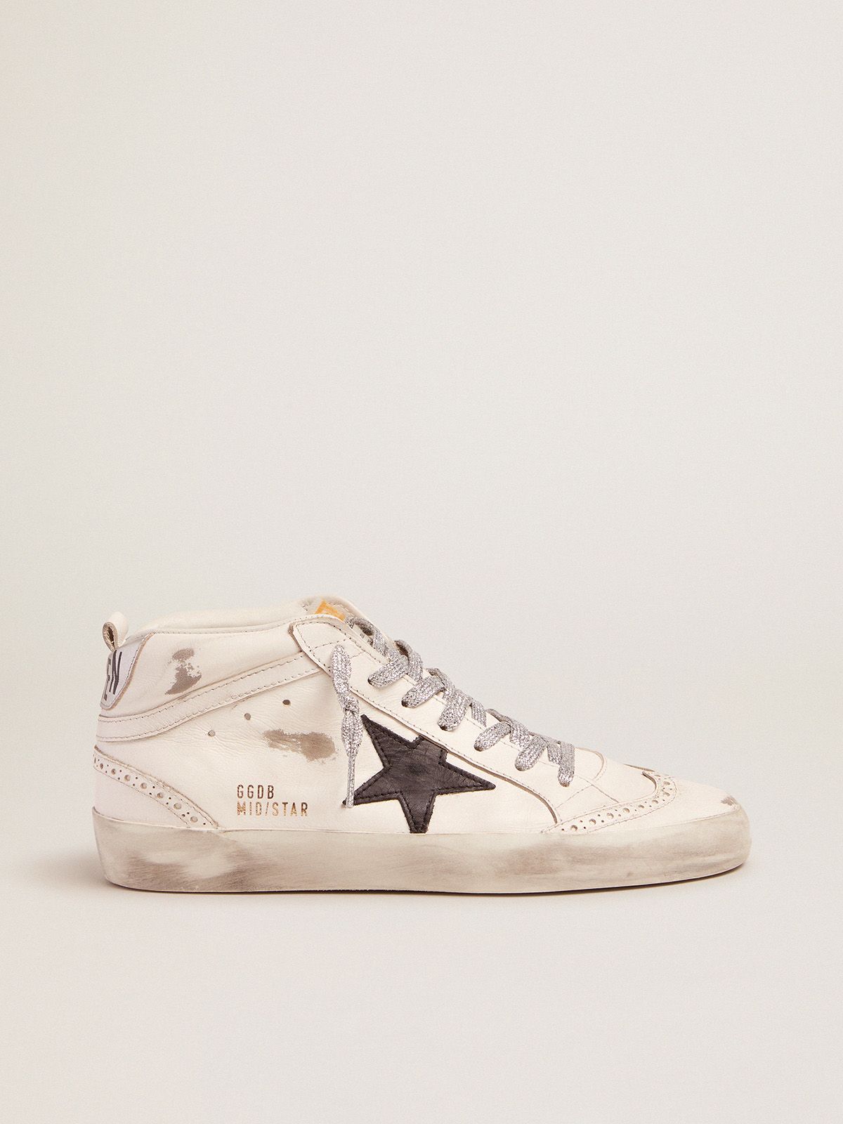 golden goose Mid-Star sneakers laces tab with and heel laminated glittery