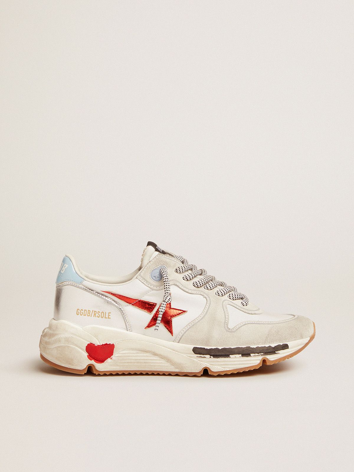 golden goose star Running nylon sneakers suede laminated leather Sole red with and in