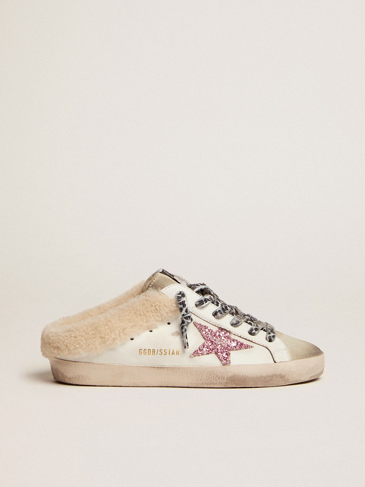 Sneakers Uomo Golden Goose Super-Star Sabots with pink glitter star and shearling lining