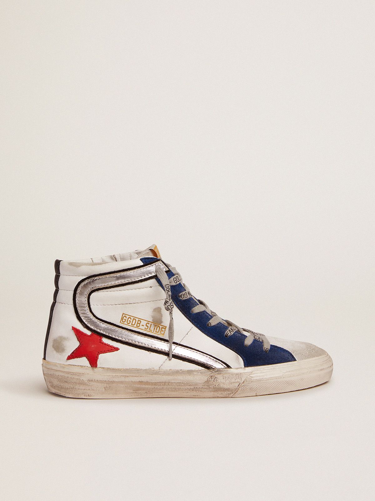Slide sneakers in white leather with red leather star | 