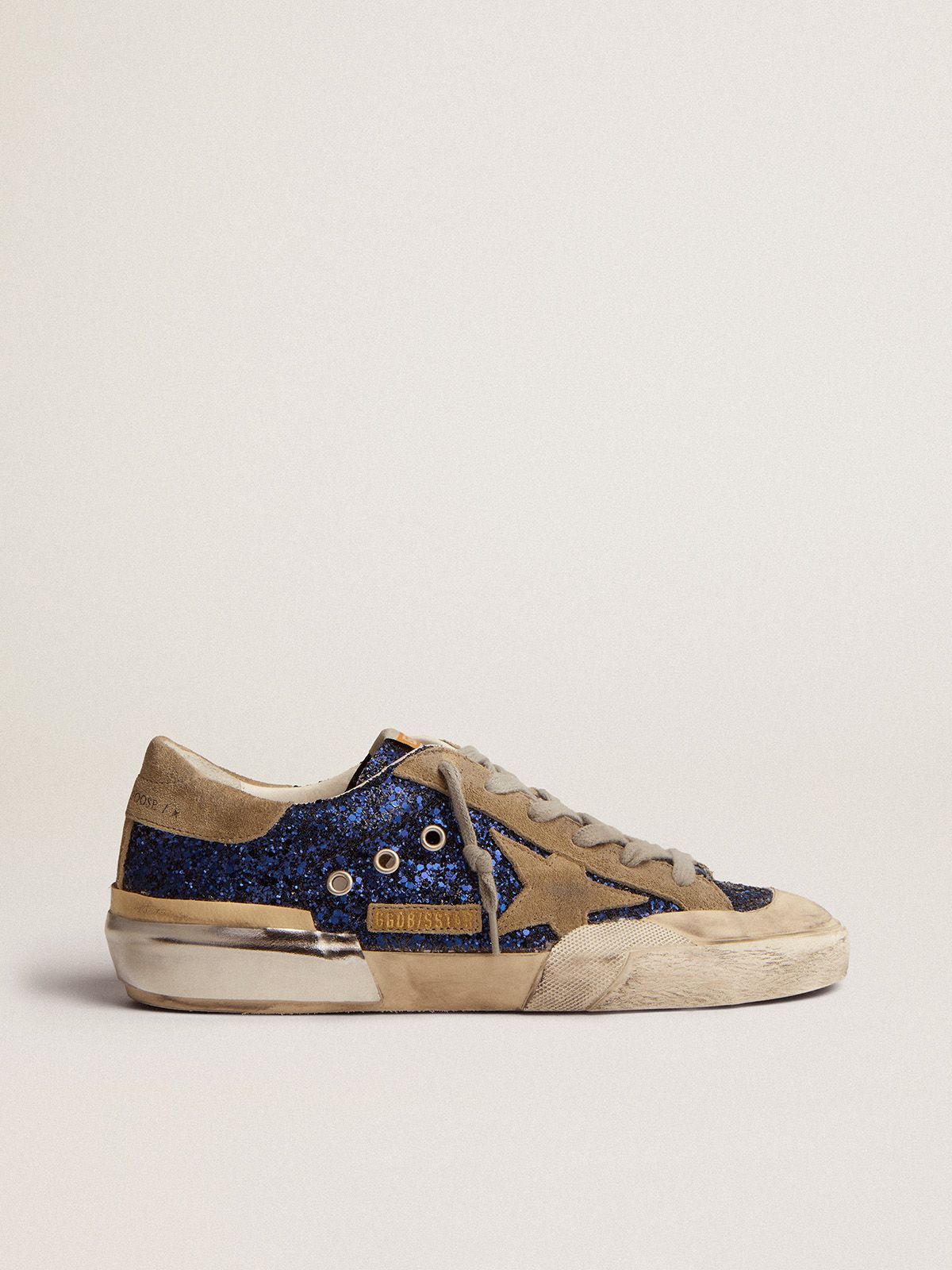 Sneakers Uomo Golden Goose Super-Star sneakers in blue glitter with dove-gray suede star and multi-foxing