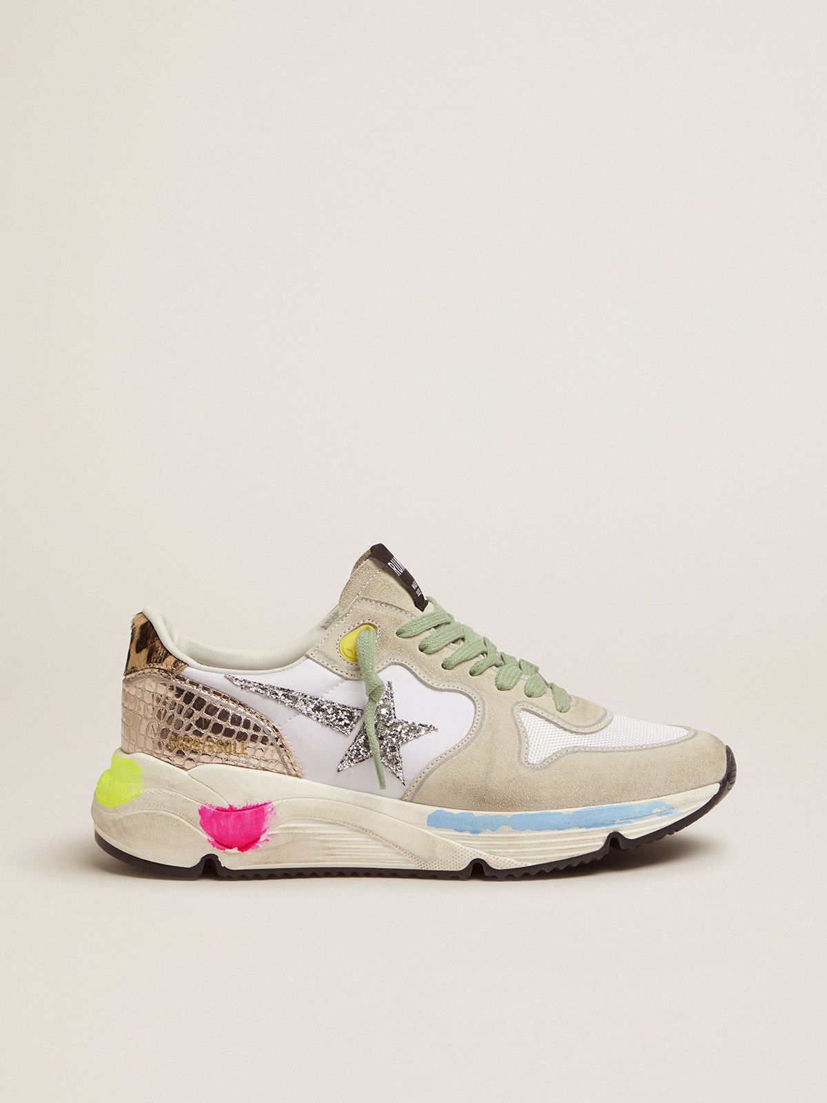 Golden Goose Ball Star Uomo Running Sole sneakers in suede with glitter and leopard print