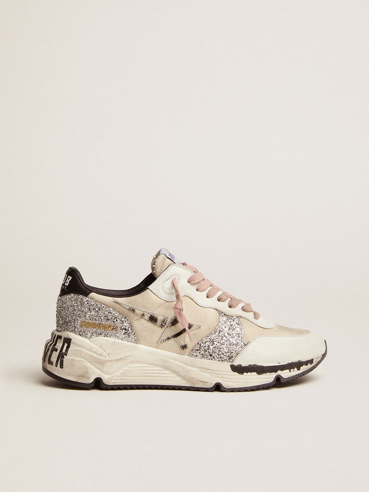 Golden Goose Ball Star Uomo Running Sole sneakers with cream canvas upper and zebra-print pony skin star