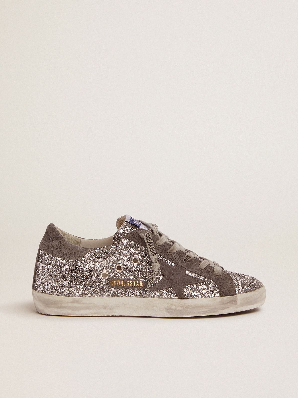 Super-Star sneakers in silver glitter and dark gray suede