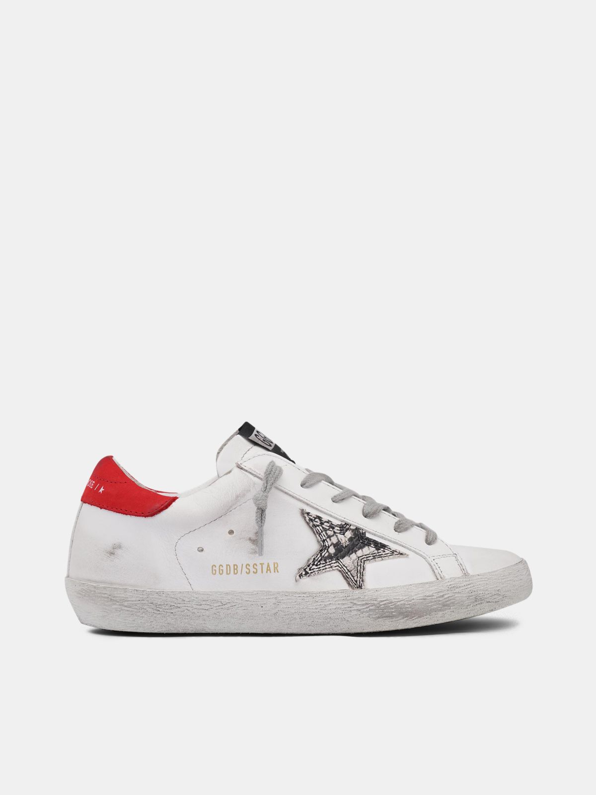 golden goose heel sneakers and Super-Star red with snakeskin-print tab star