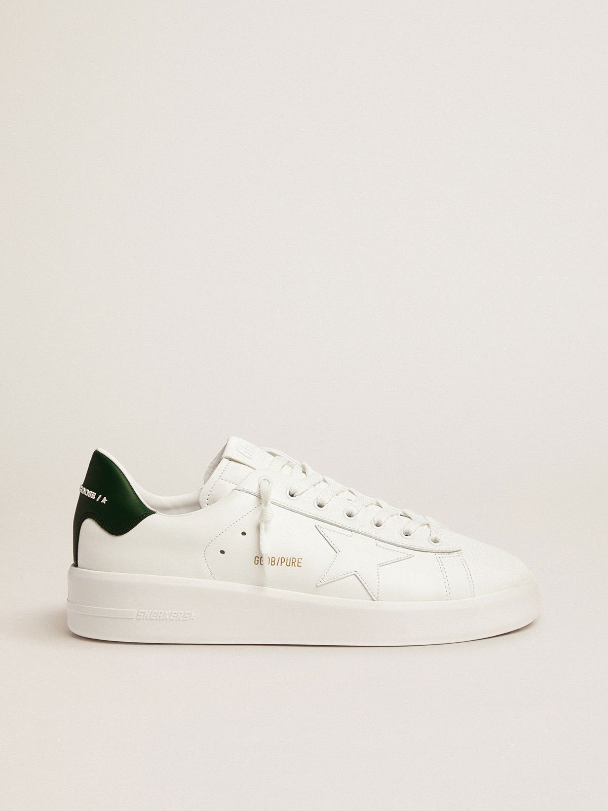 Golden Goose Sconti Uomo White Purestar sneakers with green heel tab