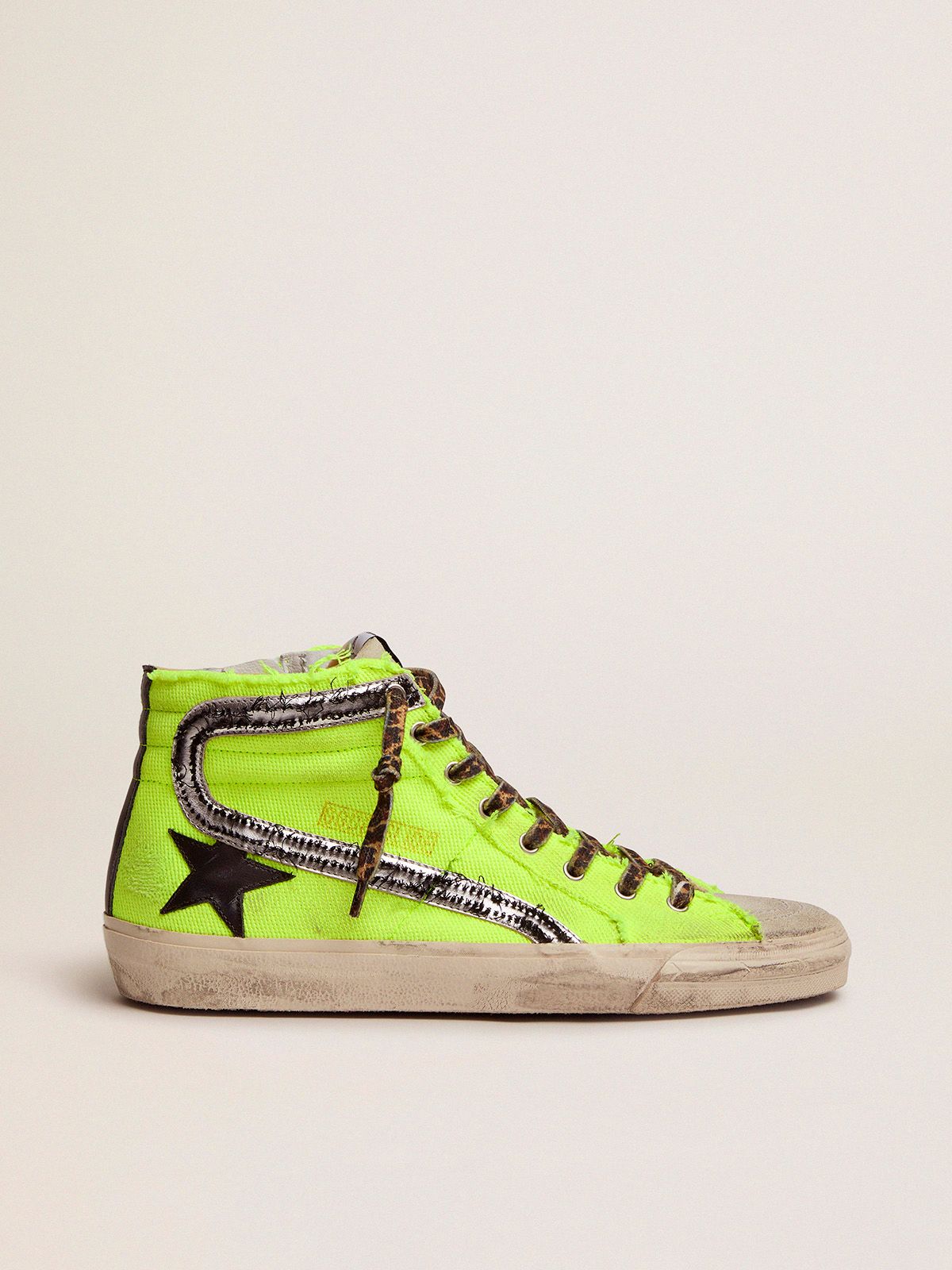 Dream Maker Collection Slide sneakers in fluorescent yellow canvas with black star | 