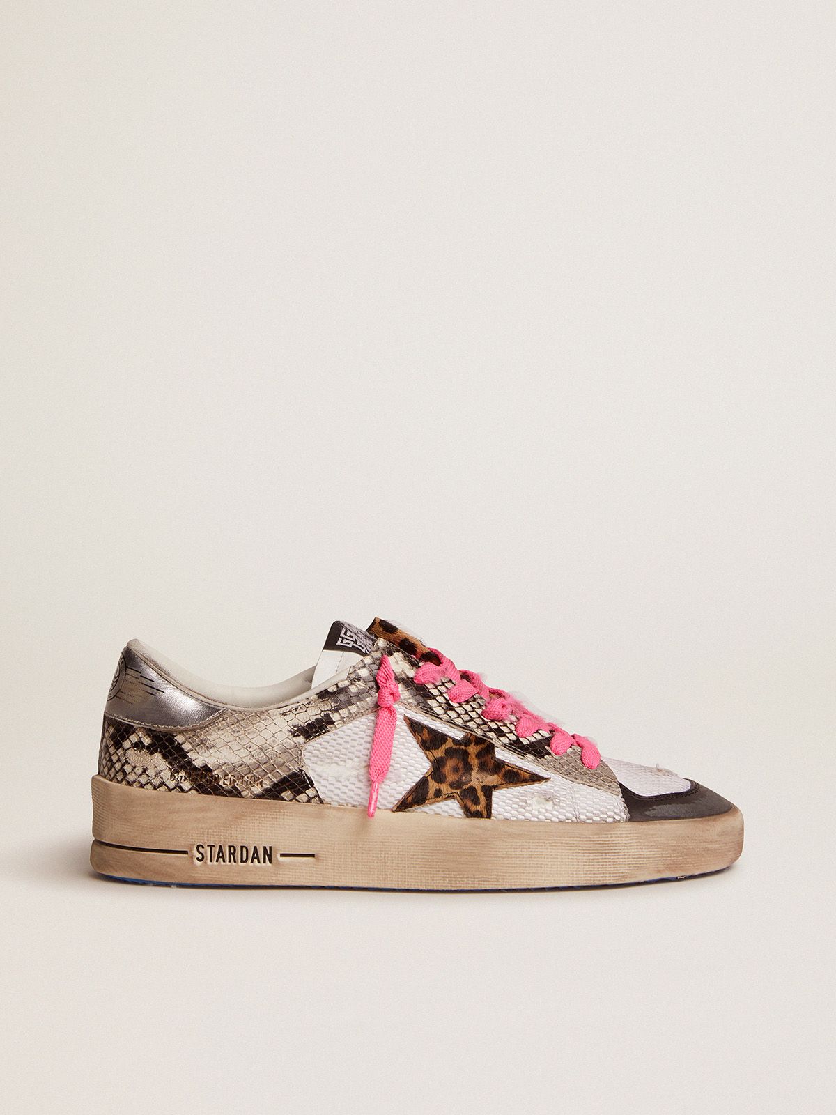 golden goose skin leather with upper pony and LAB leopard-print Stardan star snake-print sneakers