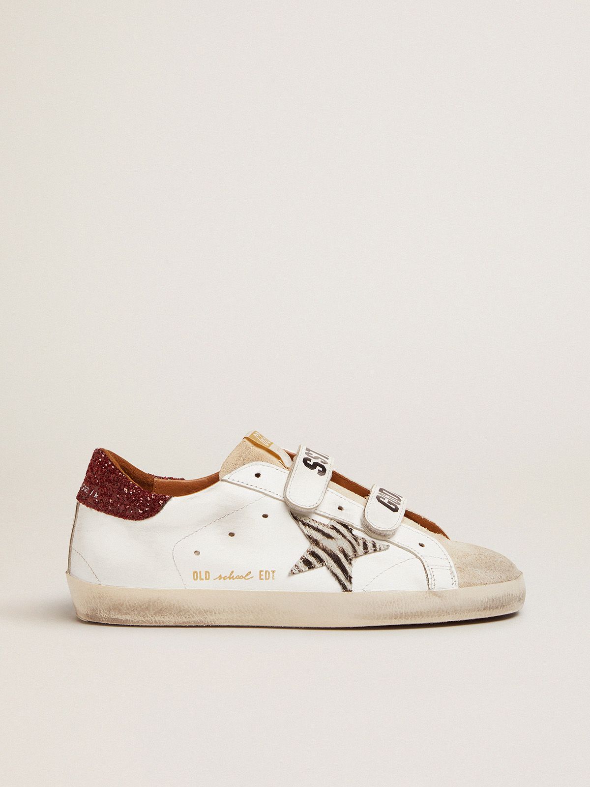 Sneakers Uomo Golden Goose Old School sneakers with zebra-print pony skin star and red glitter heel tab