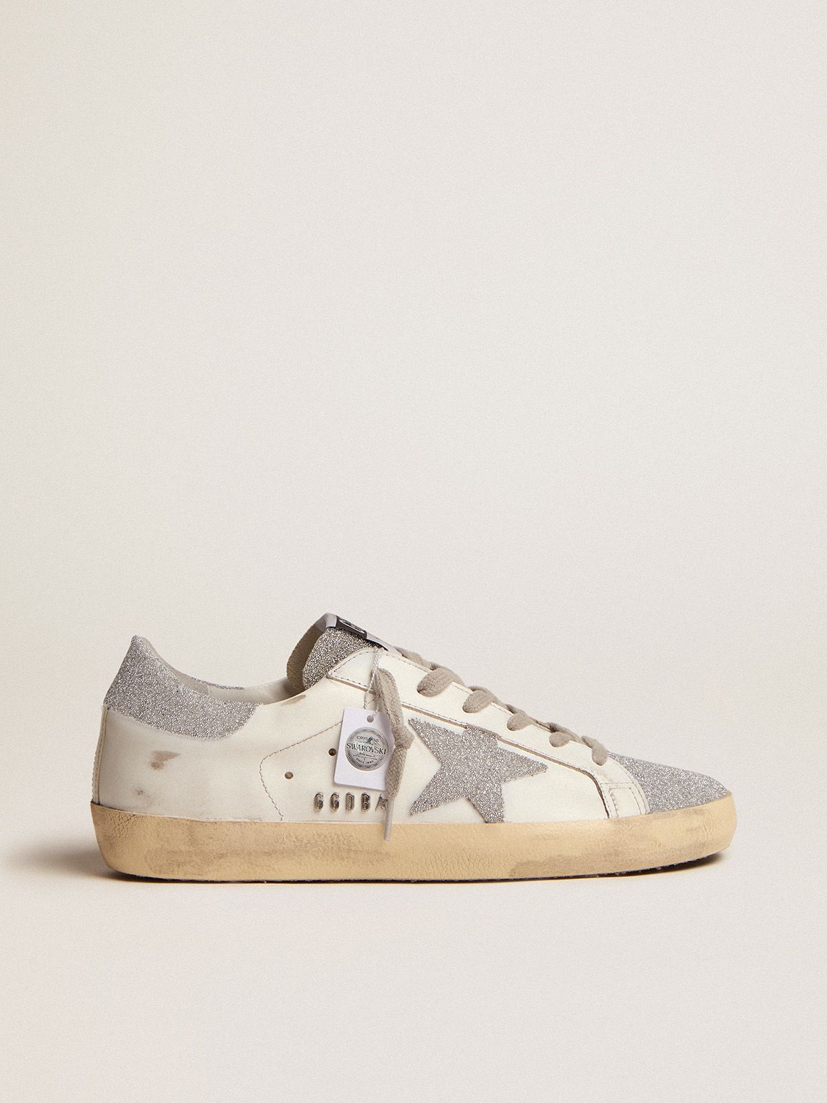 golden goose and sneakers white inserts upper Swarovski crystal Super-Star leather with