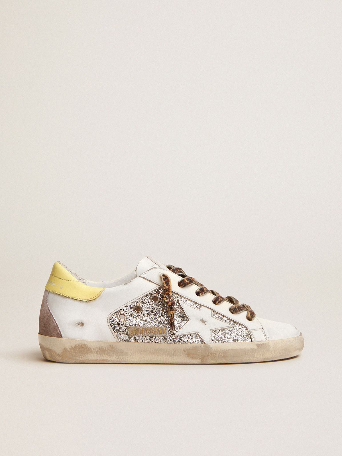 Sneakers Uomo Golden Goose LTD Super-Star Sneakers in leather and glitter with colorful heel tab
