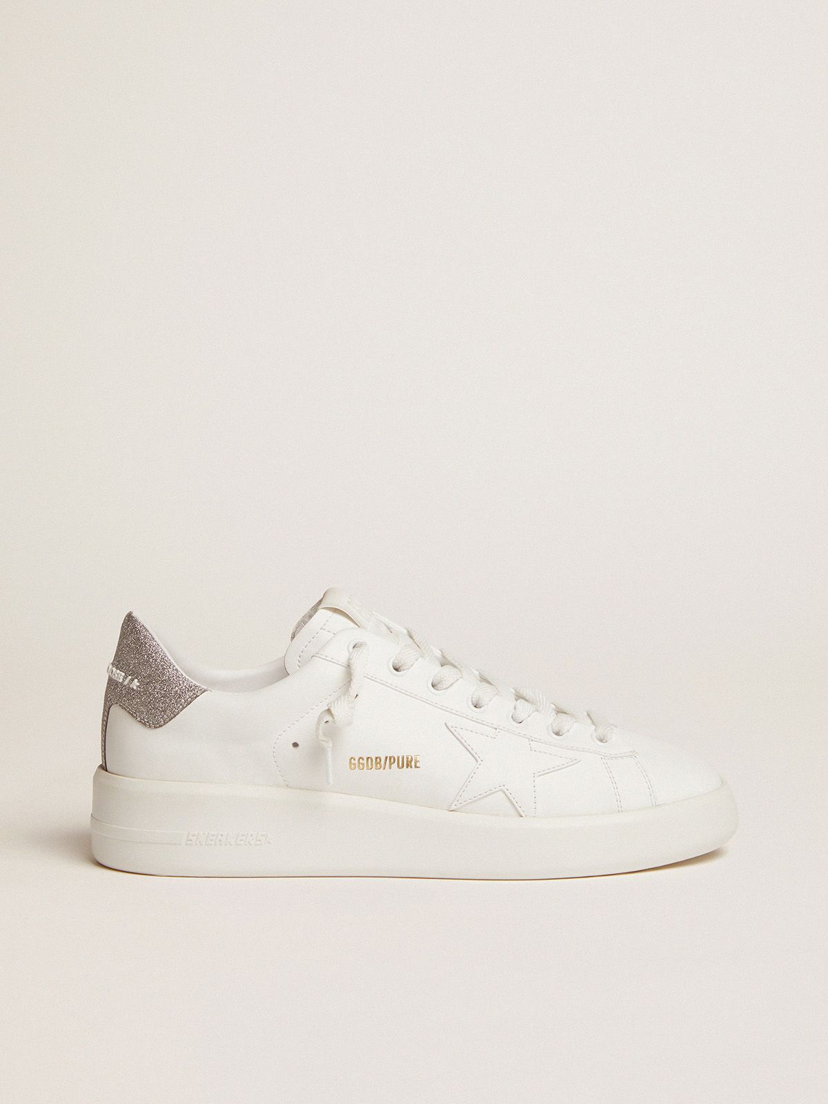 golden goose silver glittery sneakers Purestar with tab heel