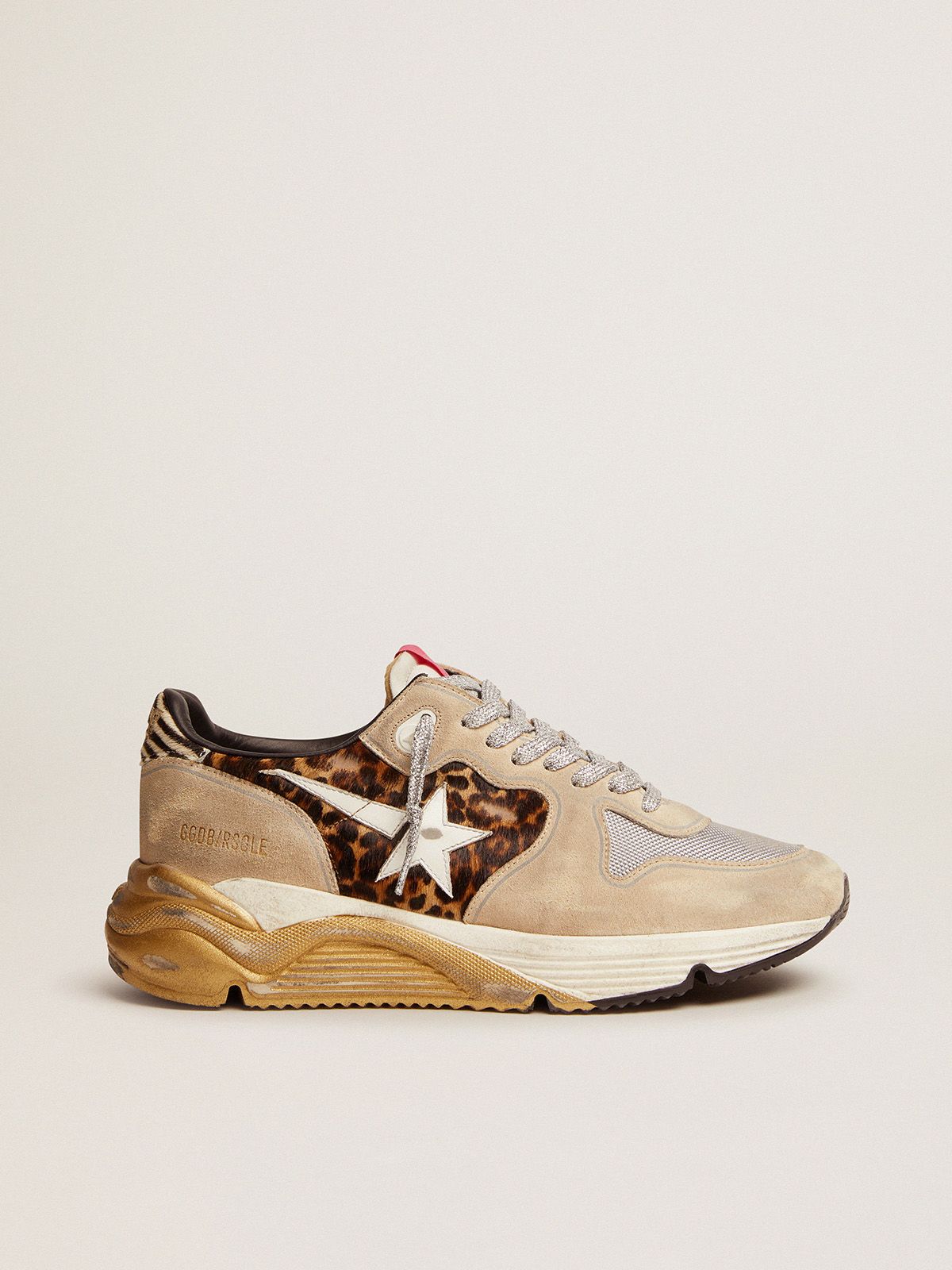 golden goose suede LTD insert and Sole Running in pony skin sneakers mesh with leopard-print