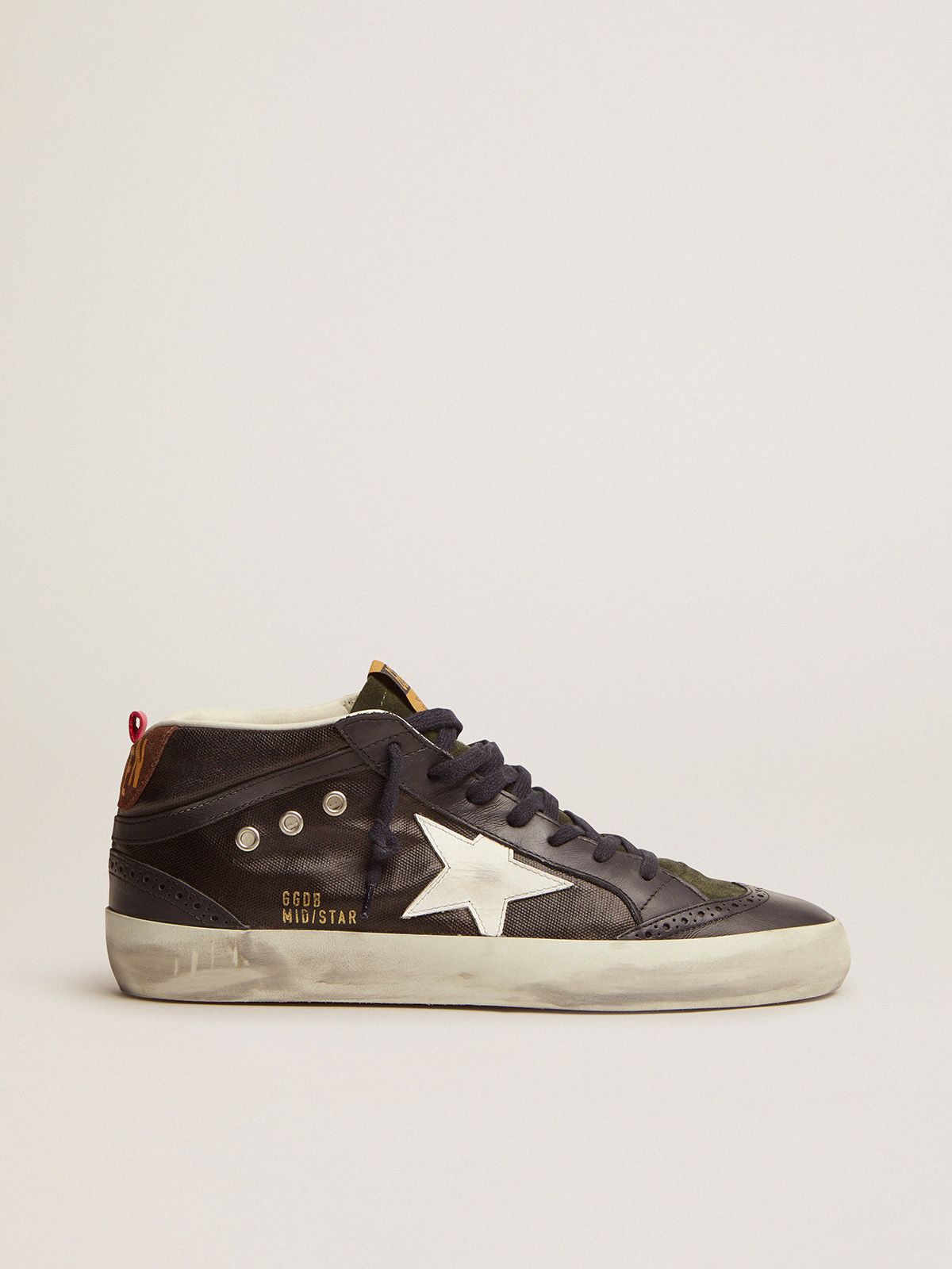 golden goose Mid Star in white dark canvas blue leather sneakers with star