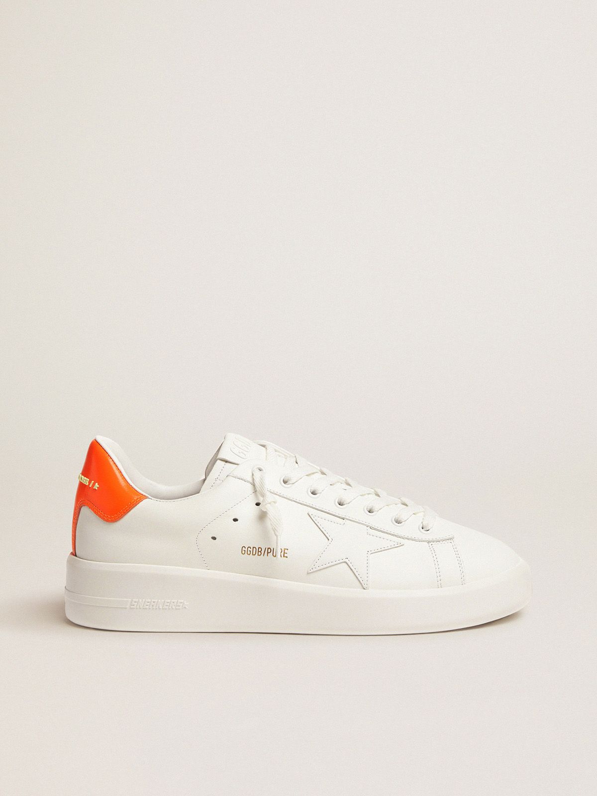 golden goose tab White sneakers with fluorescent heel orange Purestar