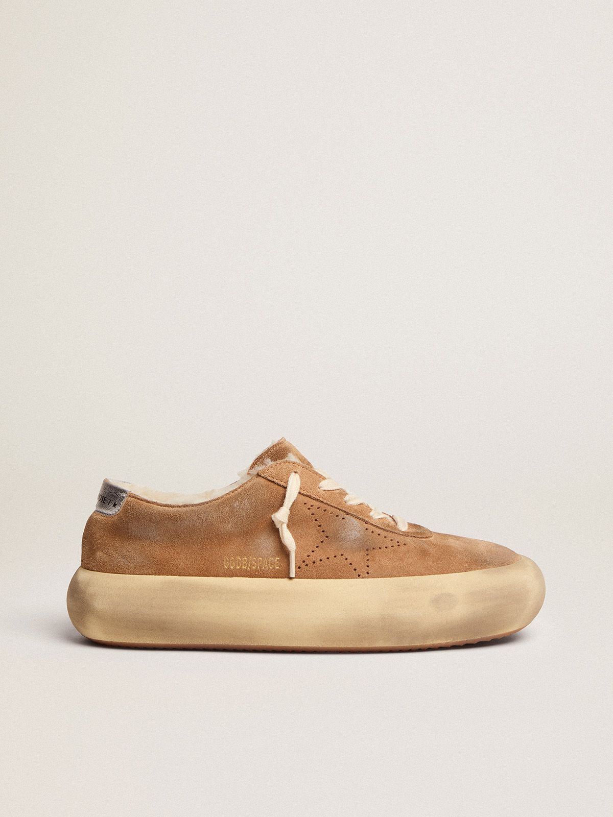 golden goose in tobacco-colored Space-Star lining suede with shearling shoes