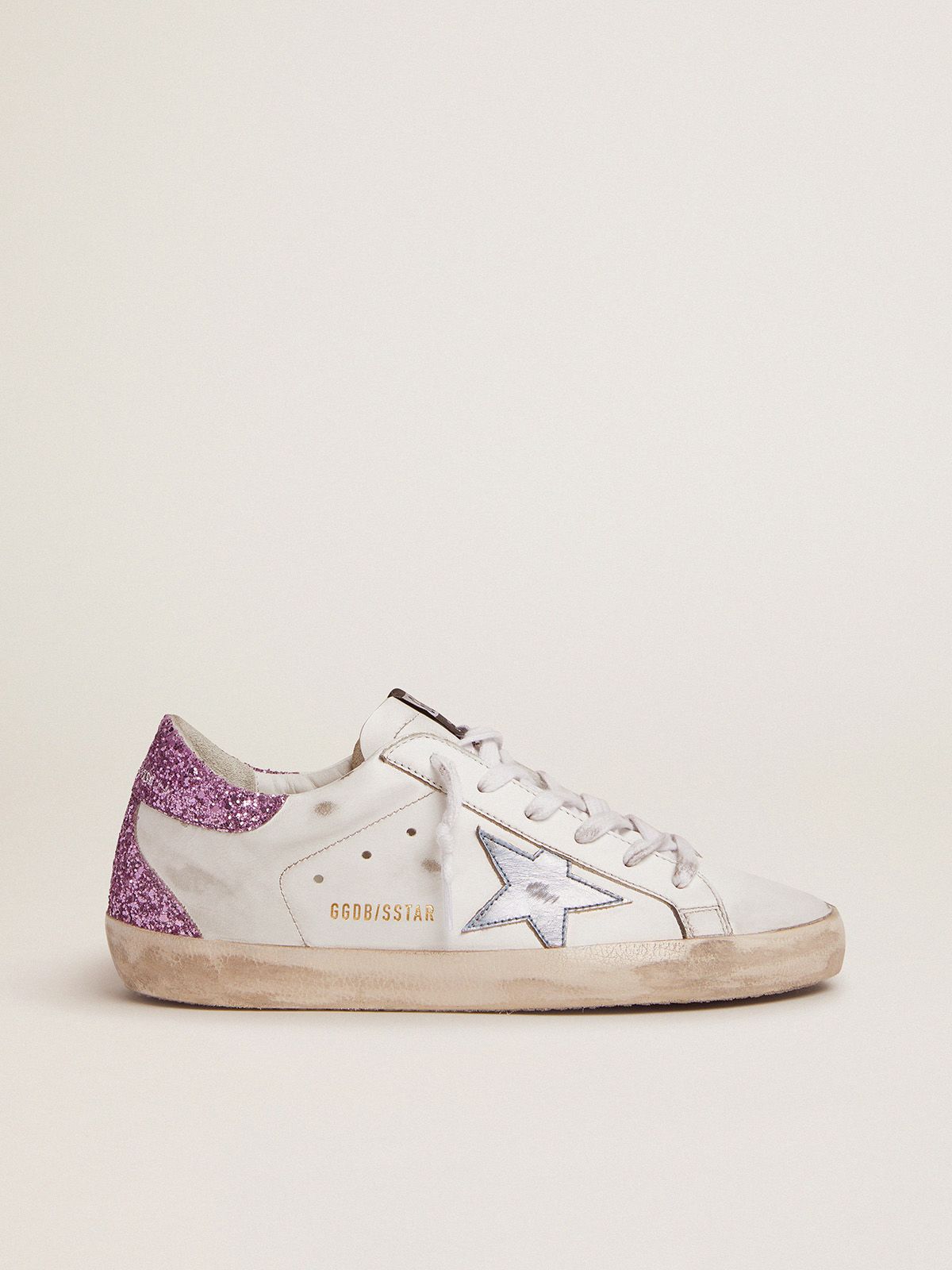 golden goose metallic star heel light-blue Super-Star with lavender tab glitter and sneakers leather