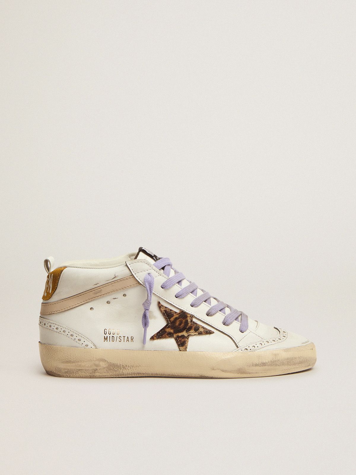 Mid Star sneakers with leopard-print pony skin star and light orange suede heel tab | 