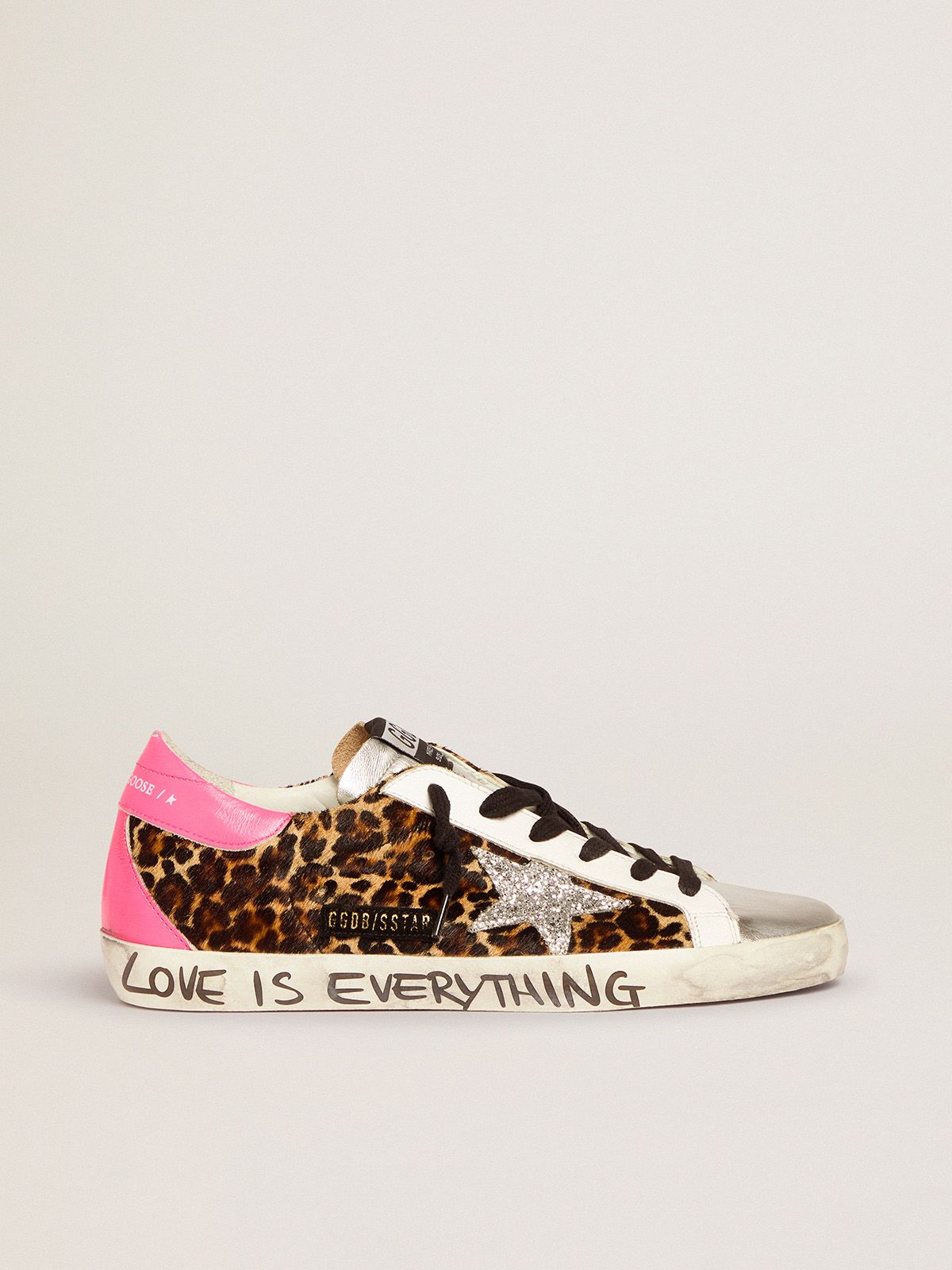 Super-Star sneakers in leopard-print pony skin with silver glitter star | 