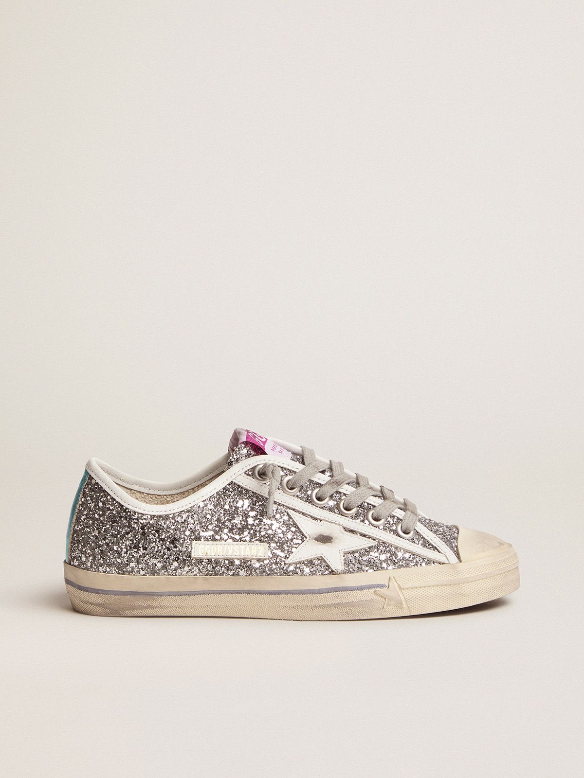 golden goose glitter sneakers with V-Star silver