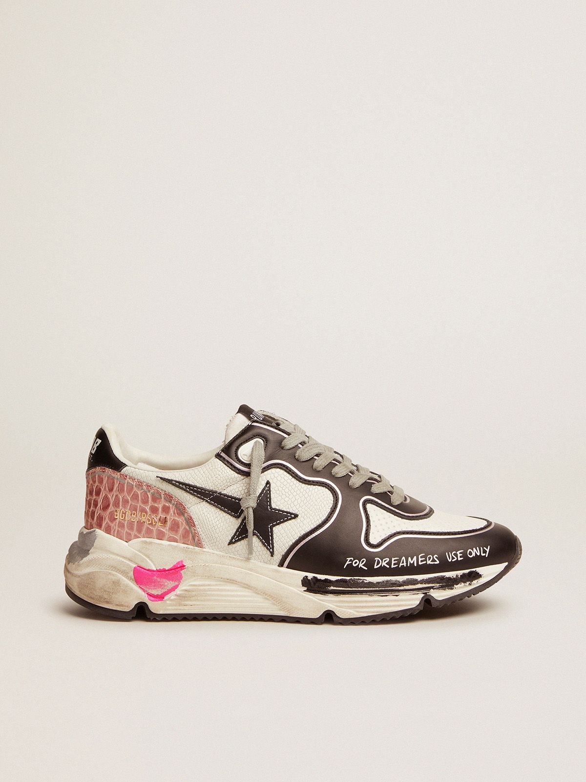 golden goose with black sneakers leather snake-print details Sole white in contrasting Running