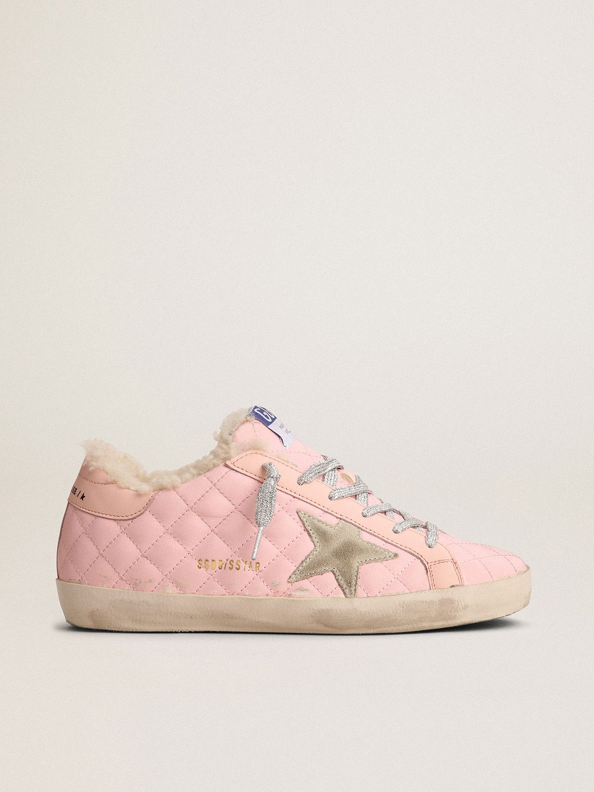 Sneakers Uomo Golden Goose Super-Star sneakers in pink quilted leather with shearling lining
