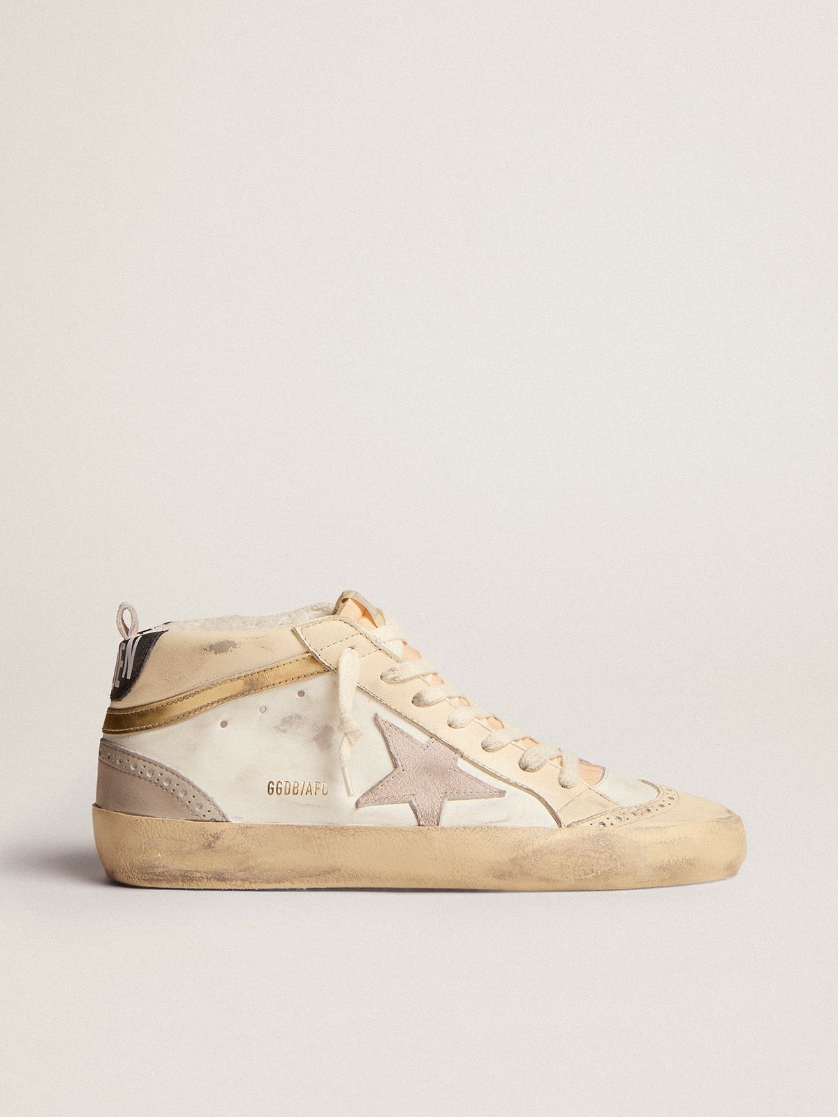 Mid Star sneakers with light gray suede star and chrome-effect gold leather flash | 