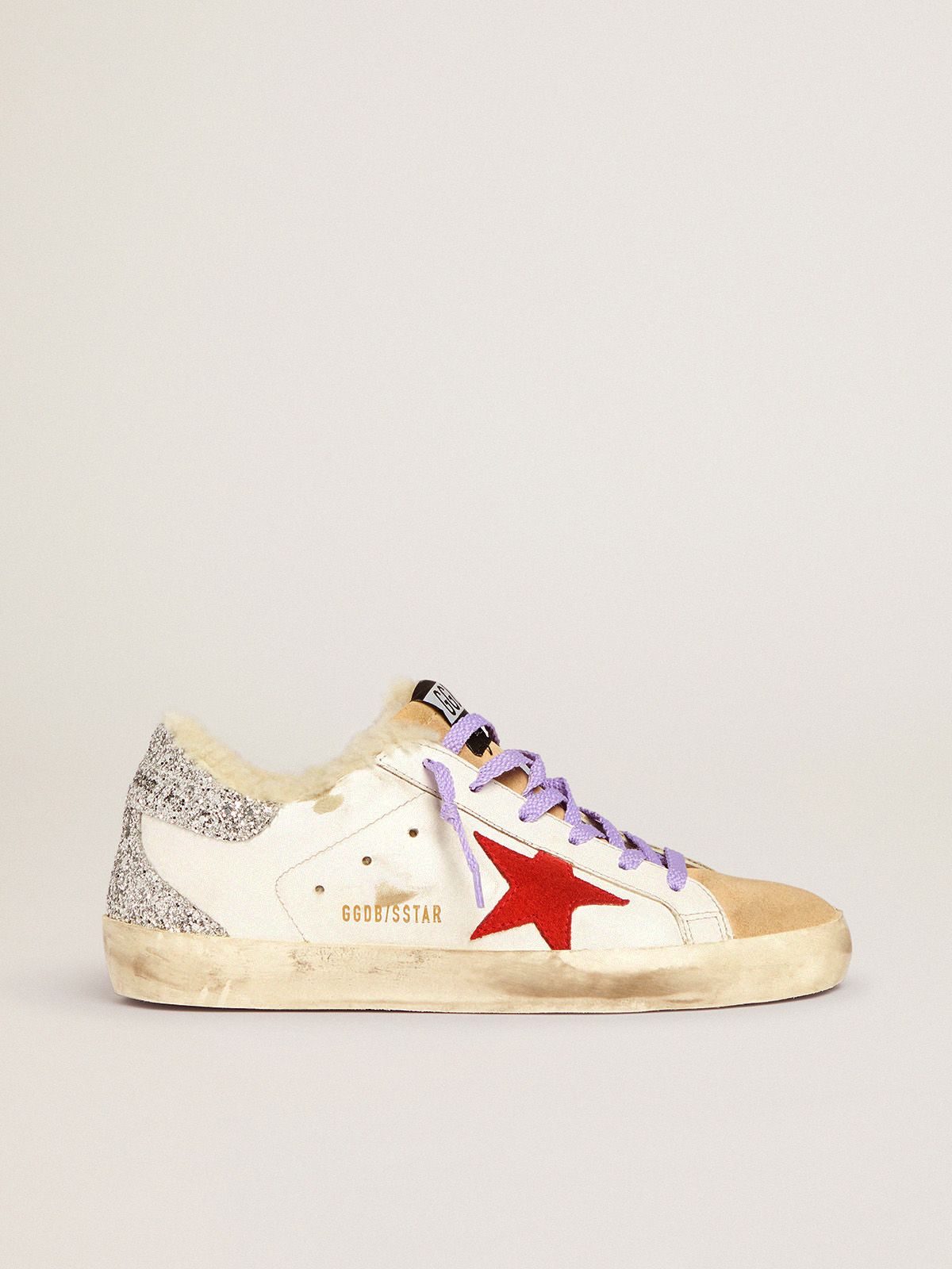 golden goose suede lining Super-Star star red sneakers and shearling with