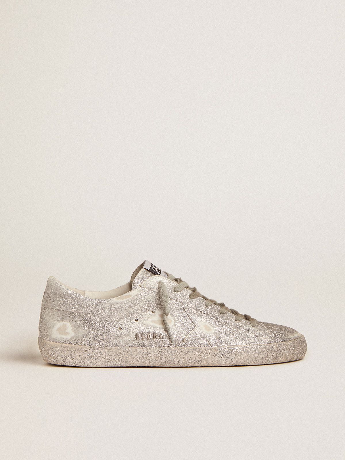 Sneakers Uomo Golden Goose Super-Star sneakers in silver leather with all-over glitter finish