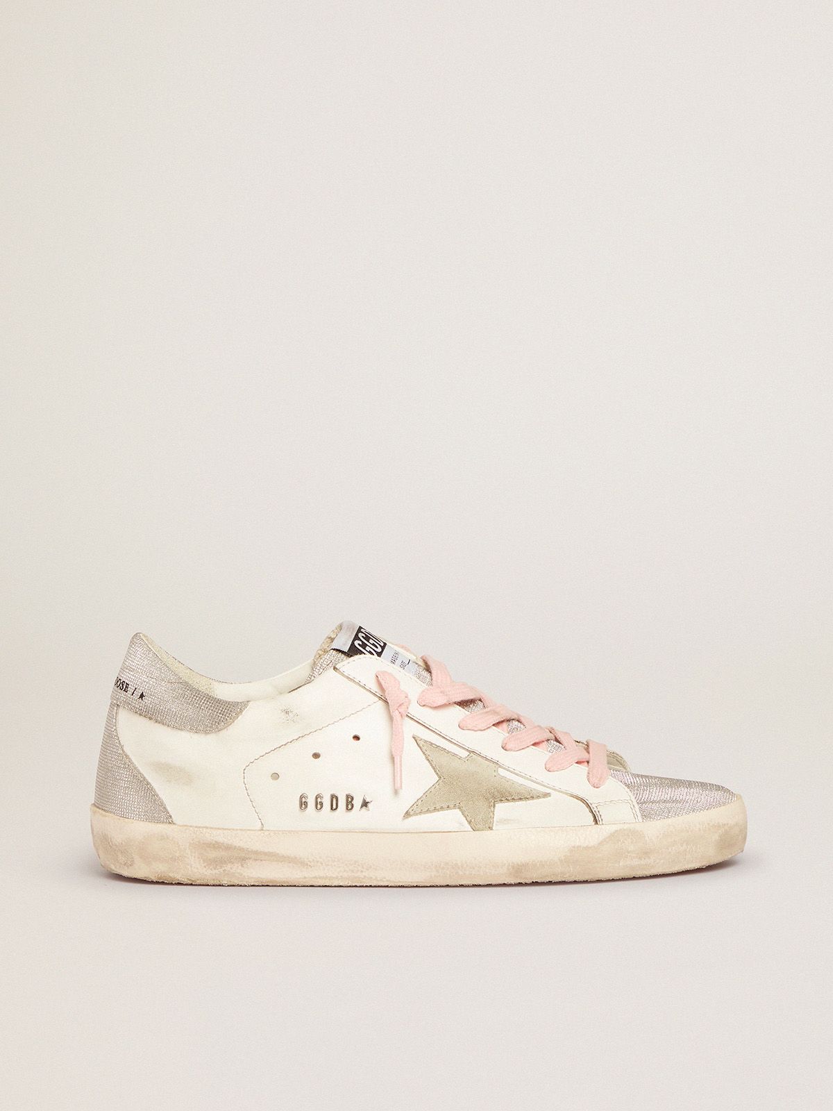 Sneakers Uomo Golden Goose Super-Star sneakers with silver glitter tongue and heel tab with checkered pattern
