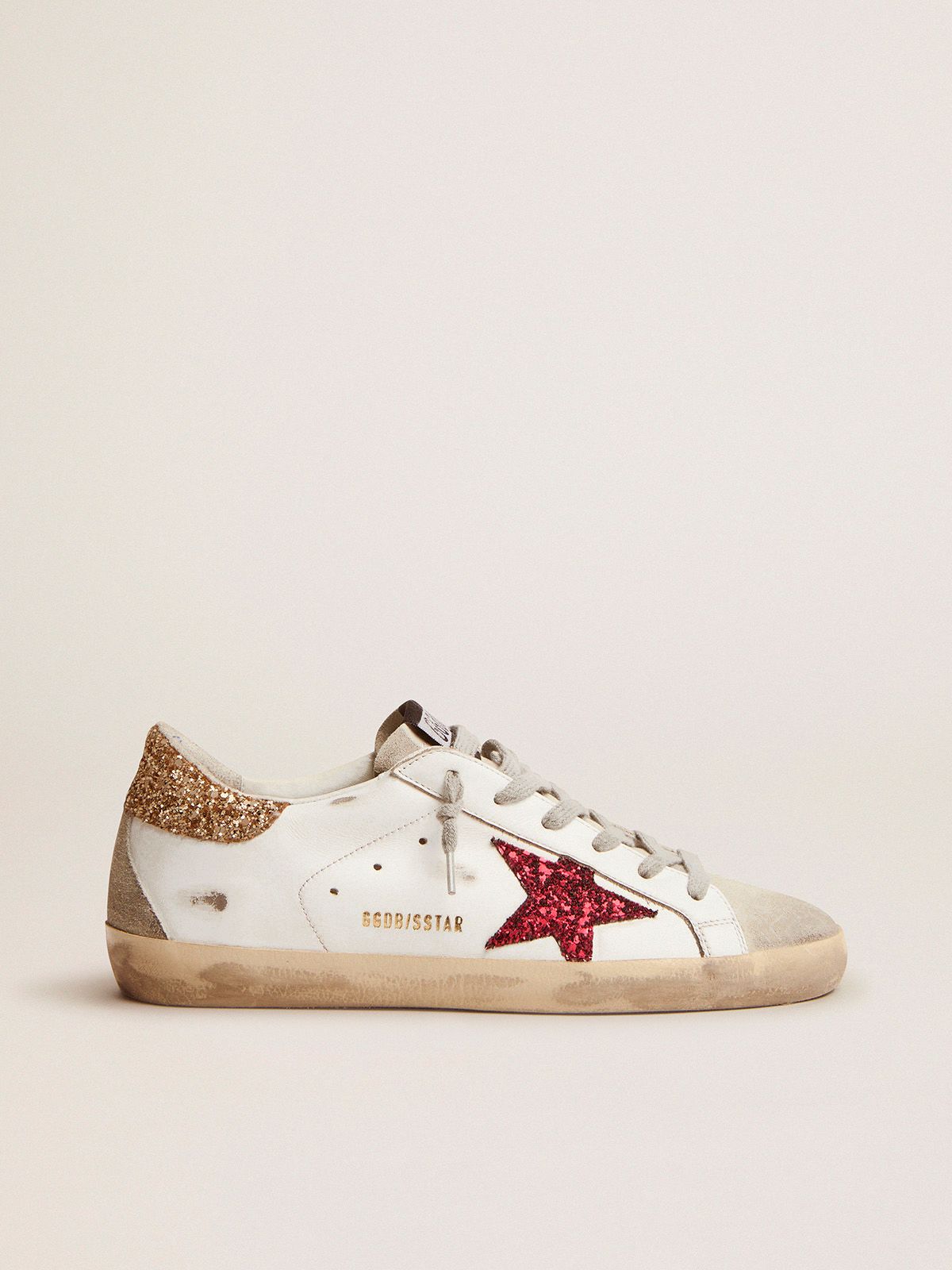 golden goose with colored tab glitter sneakers heel star and Super-Star