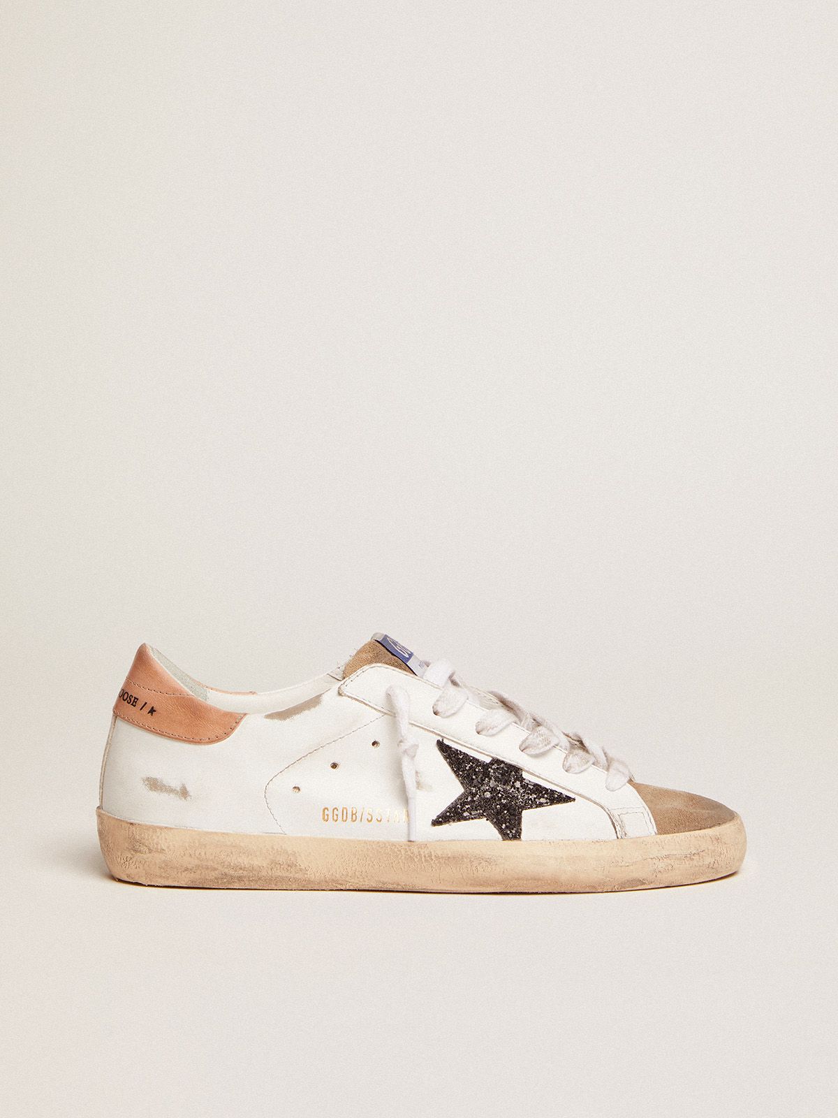 golden goose and with black heel star sneakers leather Super-Star tab old-rose glitter